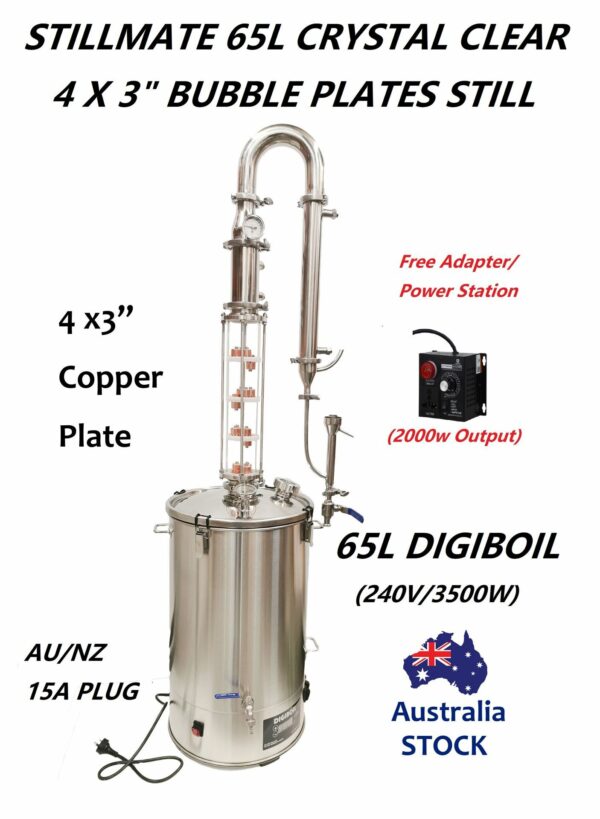 65L Crystal Clear 3" x 4 Plate Modular Pot/Reflux Still Free Power regulator