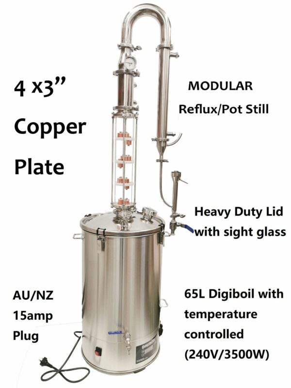 65L Crystal Clear 3" x 4 Plate Modular Pot/Reflux Still Free Power regulator