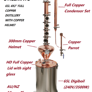 65L Copper 3" x 4 Plate Colume Modular Micro Distillery with Helmet - Free Power station