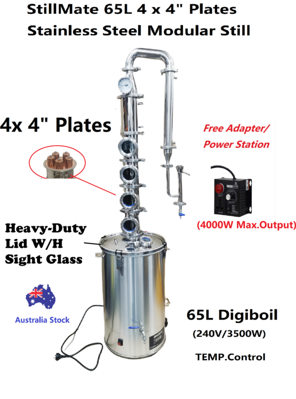 StillMate 65L SS 4" x 4 Plate Modular Micro Distillery -  Free Power station