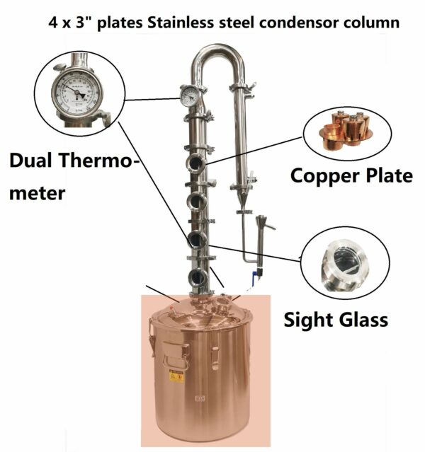 Stillmate Full Stainless steel 3" x 4 Plate Modular Spirits Still Column