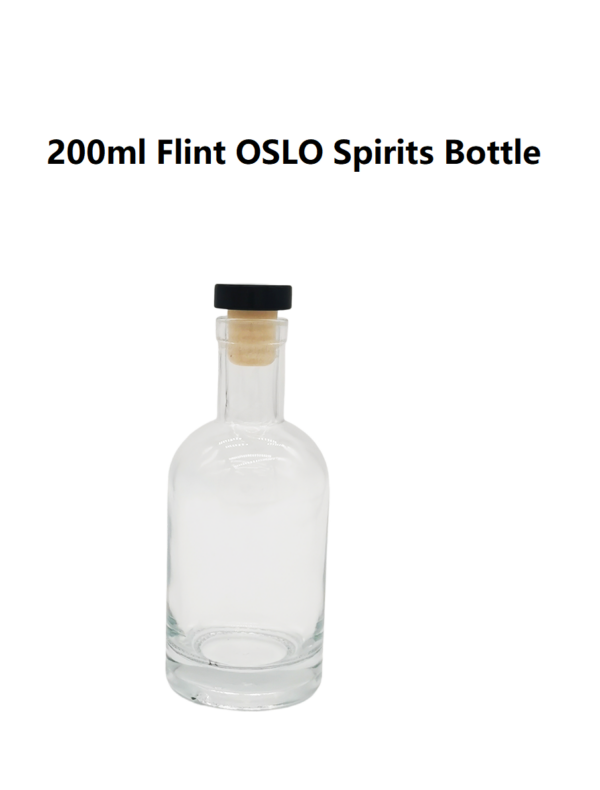 200Ml Flint OSLO Glass Spirits Bottle with Cork and shrinkage film