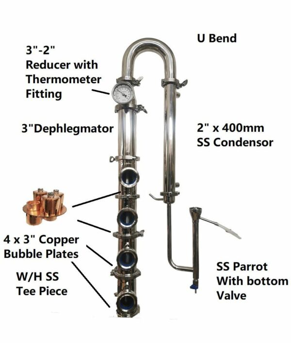 Stillmate SS 3" x 4 Plate Modular Spirits Still Column/Condensor