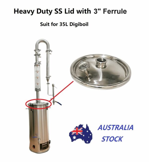 Heavy duty Stainless Steel Lid for 35L Digi boiler with 3" Ferrule and sight glass