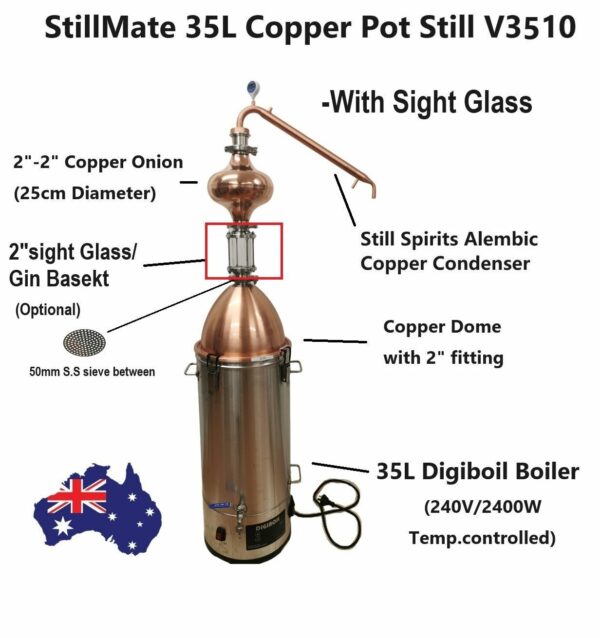 35L Alembic Copper Pot still With Onion V3510 - With sight glass