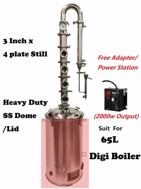 StillMate SS 3" x 4 Plate Modular Micro Distillery Tower - Free Power station