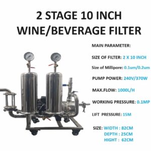 Full Stainless steel 2-Stage / 10 Inch Millipore Beverage Filter for Wine/Beverage