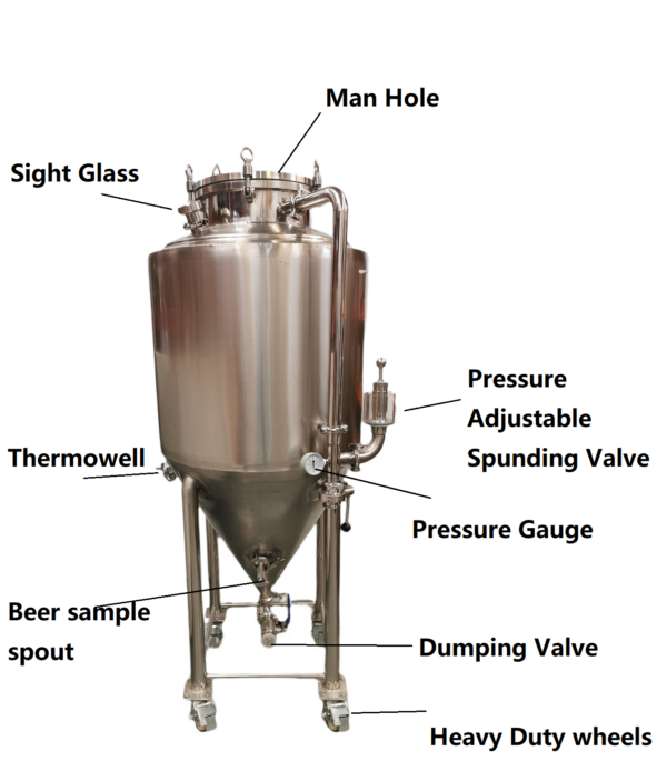 200L Full Stainless Steel Triple skin Conical Fermenter with Jacket and Insulation Unitank