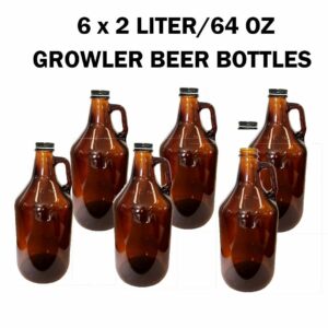 6x2L(64OZ) Amber Beer Growler with Metal Lid