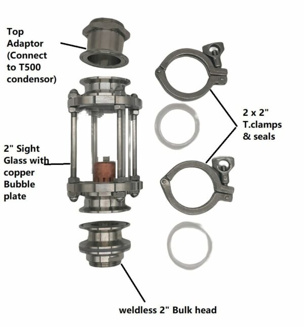 Up-graded 2“ Sight glass Extension Kit for Still Spirits T500 Condensor with bubble plate