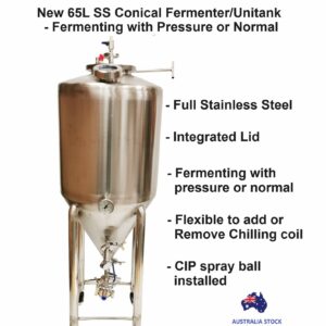 New 65L Stainless Steel Conical Fermenter with accessories bundle