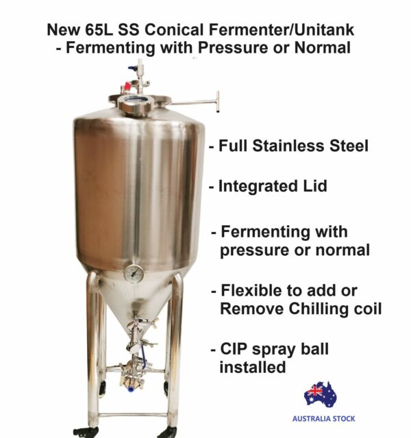 New 65L Stainless Steel Conical Fermenter with accessories bundle