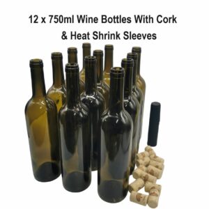 12 x 750Ml Cork Neck Wine Bottles Kit with Cork and shrink sleeves