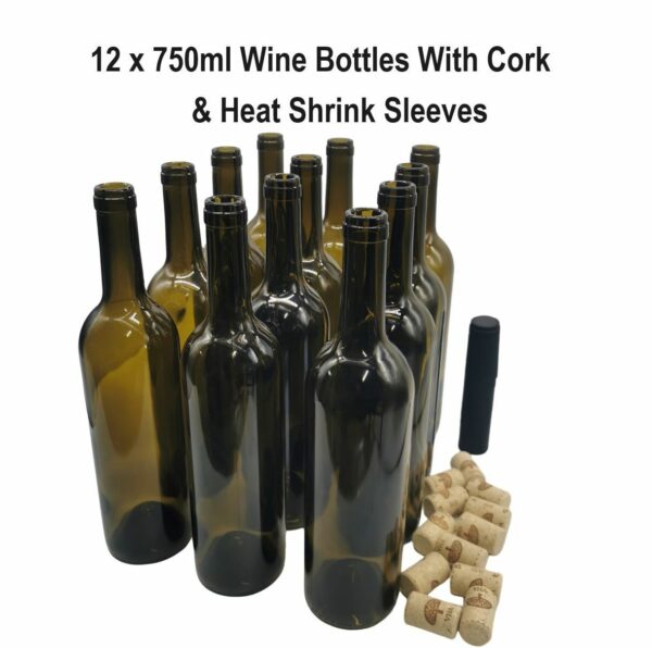 12 x 750Ml Cork Neck Wine Bottles Kit with Cork and shrink sleeves