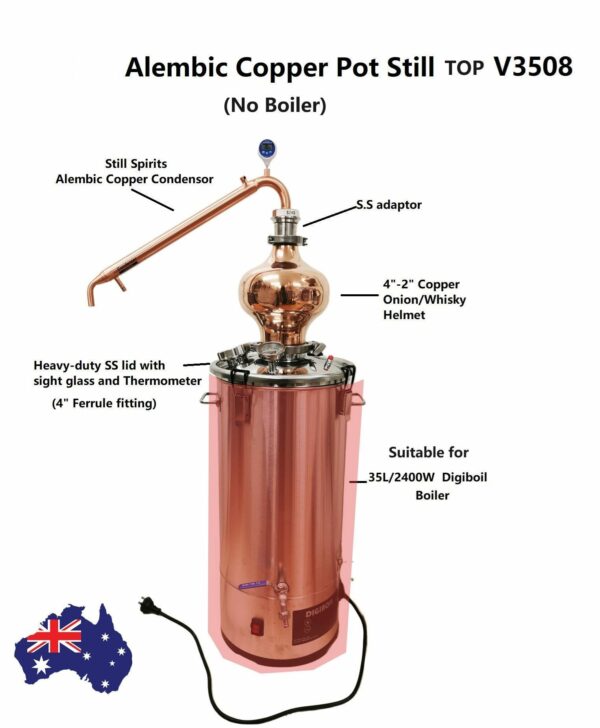 Alembic Distillation Lid/ Copper Onion & Condensor Kit (No Boiler)