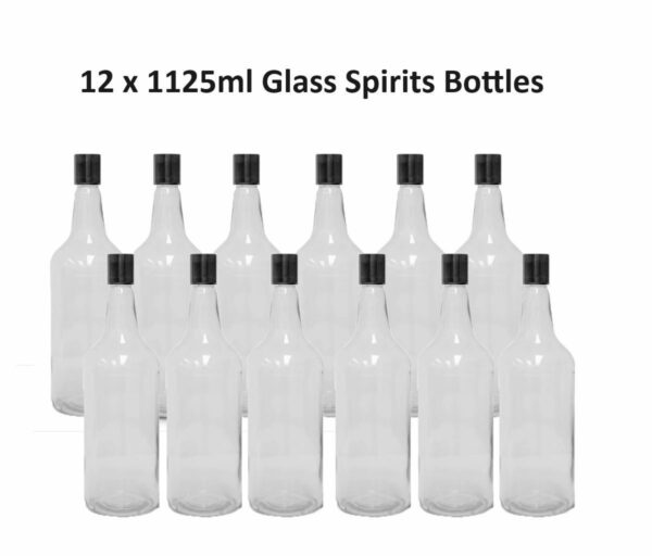 12x1125ML Clear Glass Spirits Bottles with Plastic caps