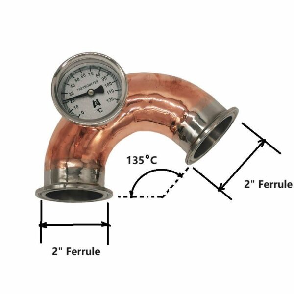 2 Inch Copper 135C Elbow with Thermometer fitting & Thermometer