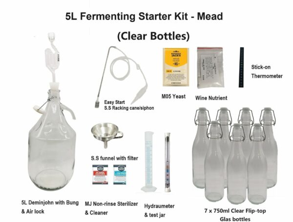 5L Brewing Fermenting Starter Kit - Mead- Clear Bottles