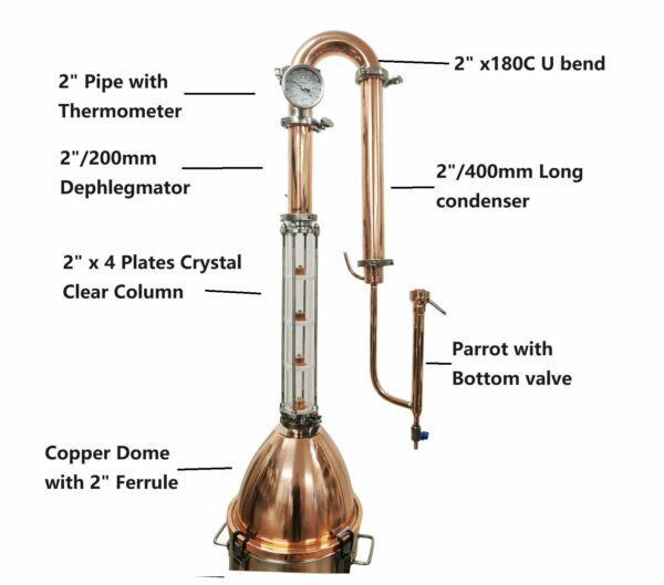 Stillmate 35L 2" x 4 Plates Crystal Clear Copper dome Condensor & Boiler Kit V3514 Full Kit