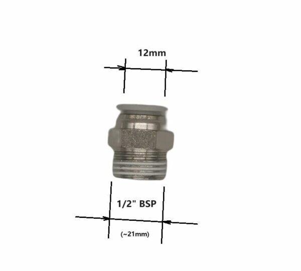 1/2" BSP(Male) - 12mm Push In Fitting - Straight