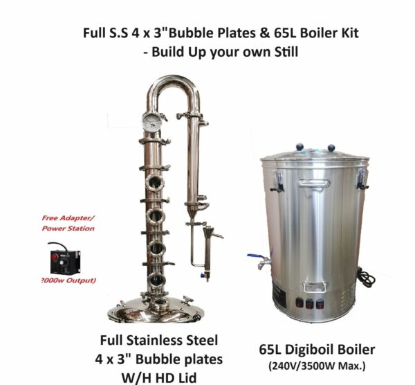 Full SS 3" x 4 Plate Column & 65L digiboil Boiler Kit- Build you own Stills