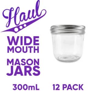 12 x 300mL Wide Mouth Mason Jars with Lids